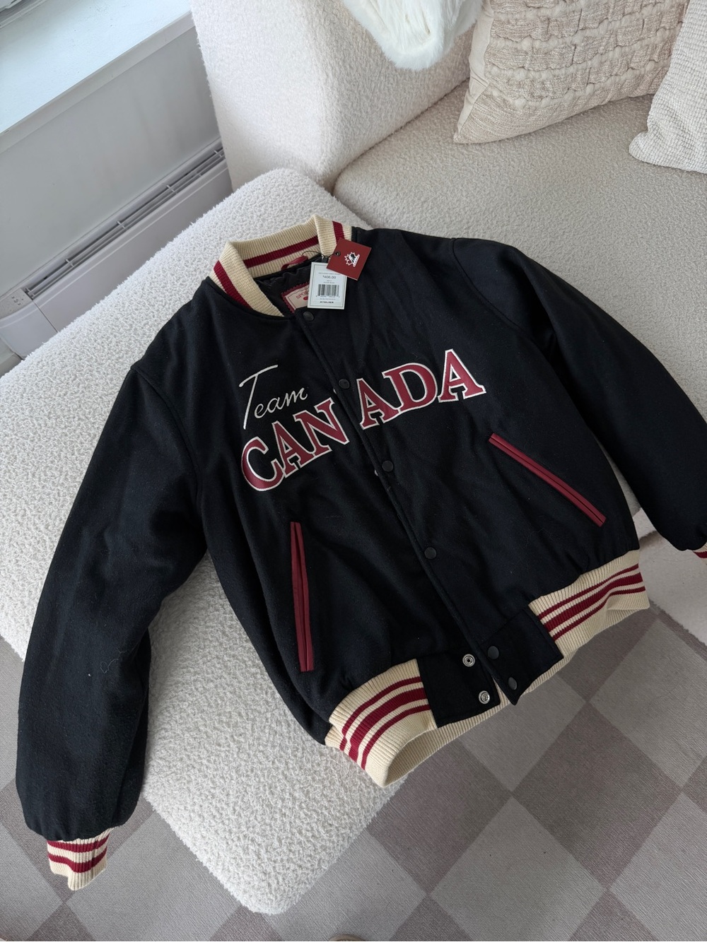 Team Canada Black Bomber Jacket with Maroon Trim